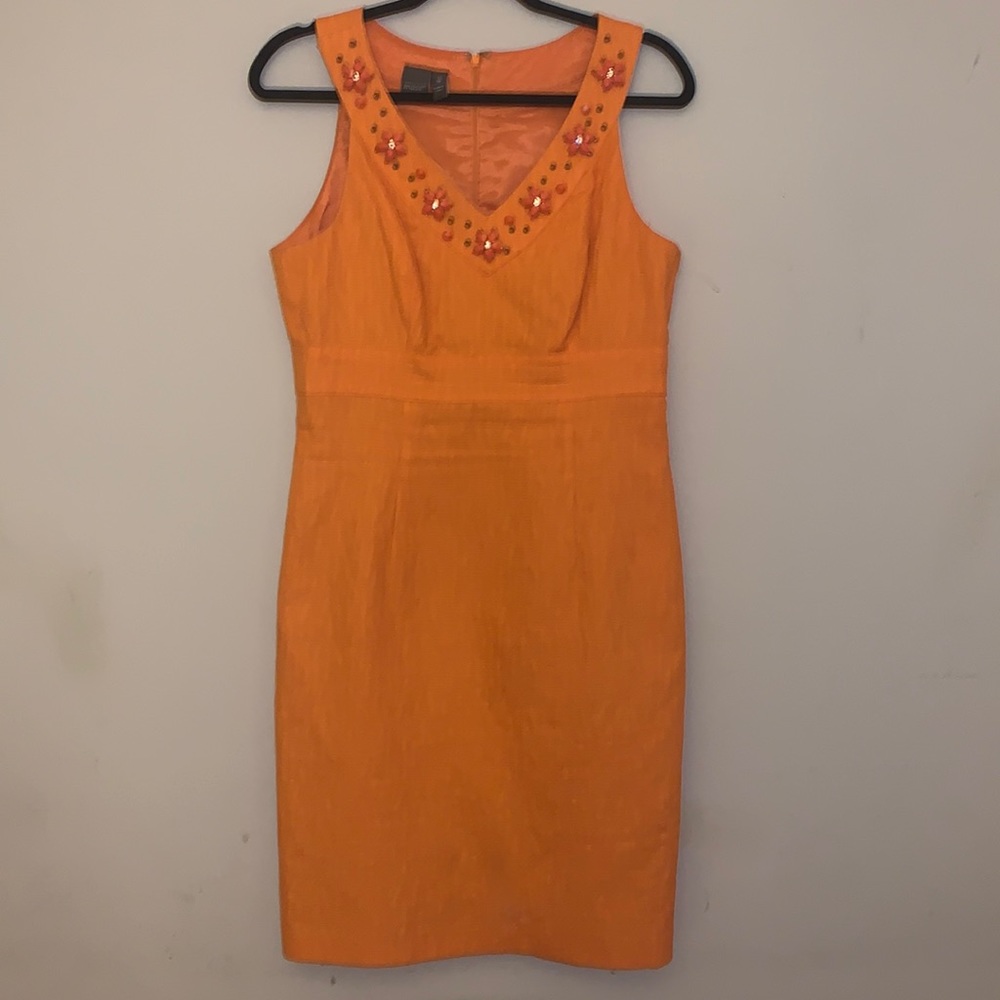Muse orange sleeveless flower beaded mid length dress